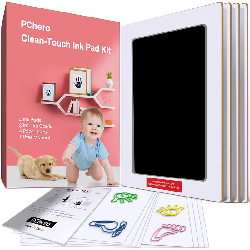 PChero Large Size Baby Inkless Handprint and Footprint Kit with 4 Ink Pads and 8 Imprint Cards by PChero  Ideal for Family Keepsake Newborn Registry Baby Shower Present - Image 1